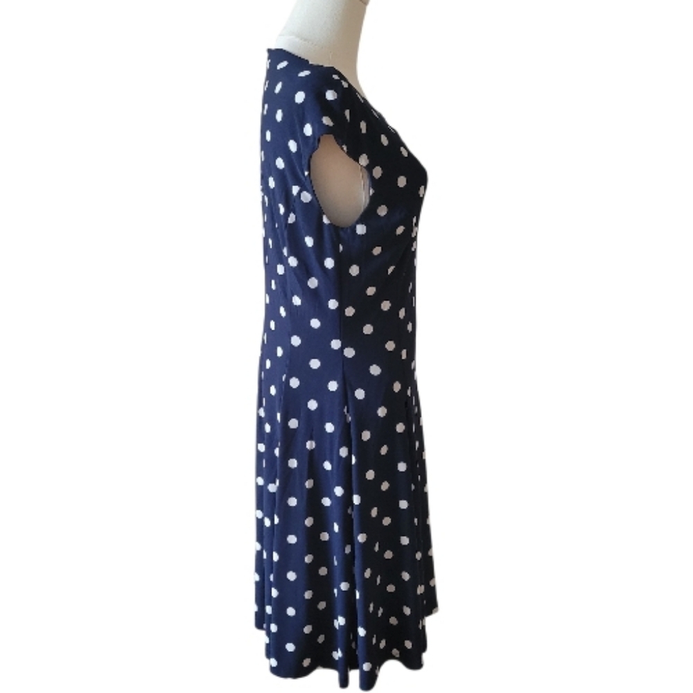 Lauren by RL Dark Blue Polka Dot Sleeveless Dress Size 6 - Picture 4 of 6